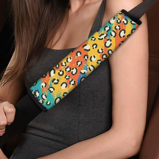 AFPANQZ Two Packs Leopard Car Seat Belt Pads Covers Harness Vehicle for Adults Kids 1 Pair/Set Safety Seatbelt Cushion Pad Cute Shoulder Straps Pads for Bags Yellow Blue