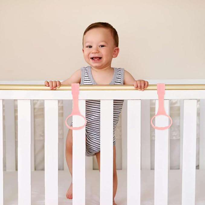 DECHOUS 4Pcs Playpen Pull Up Rings: Pink Baby Pull Up Rings for Play Pen - Walking Exercises Assistant Stand Up Handle for Toddler Practice Gifts
