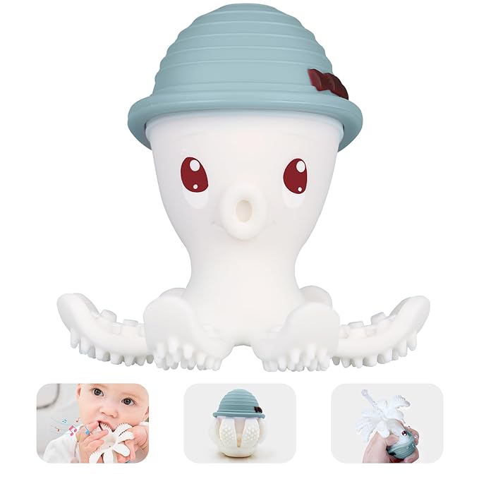 Baby Teether Teething Toys for Babies 3-12 Months, Fun Baby Teething Toys for Infant 12-18 Months, Mombella Octopus Teethers 6 Month Old, Silicone Comfort Chewing Toy for Kids, Iron Green