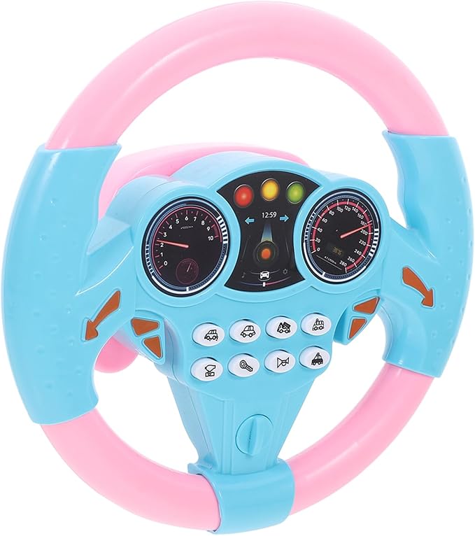 Toyvian Kids Steering Wheel - Toddler Steering Wheel Toy, Simulated Driving Controller, Pretend Driving Toy with Light Music for Boys Girls (Pink)