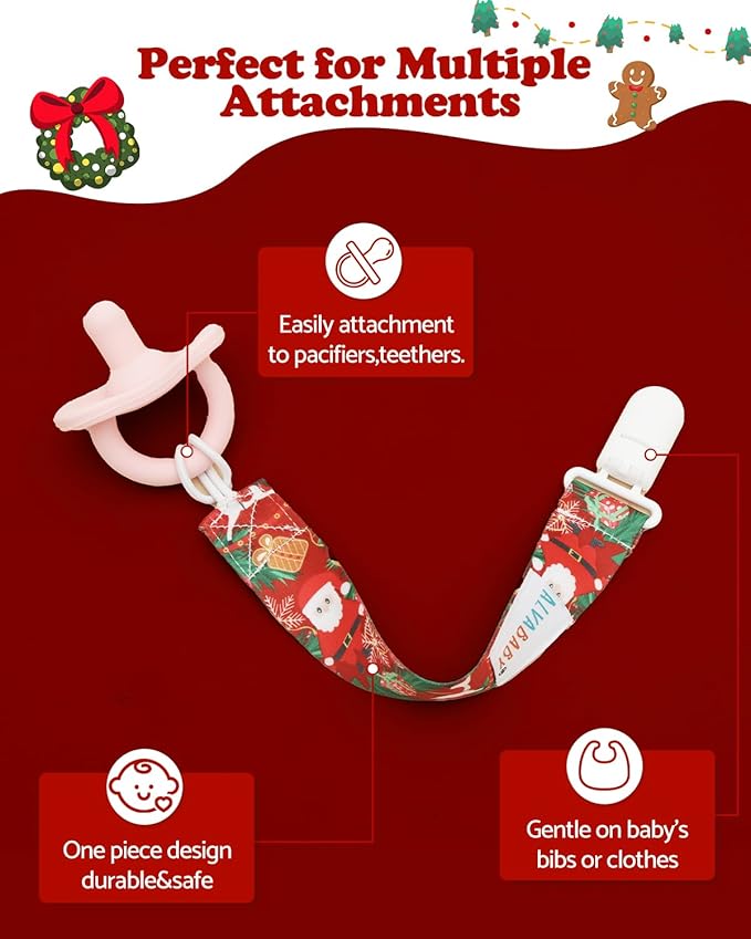 ALVABABY Christmas Paci Clips for Neutral 8 Pack Binky Paci Holder Leashes for Teethers 8DBP03A