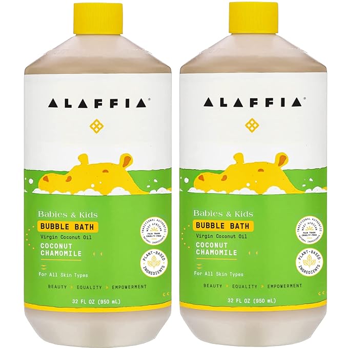 Alaffia Bubble Bath for Babies & Kids, Coconut Chamomile 2-Pack – Long-Lasting, Moisture-Rich Bubbles with Coconut Oil, 32 Fl Oz Ea
