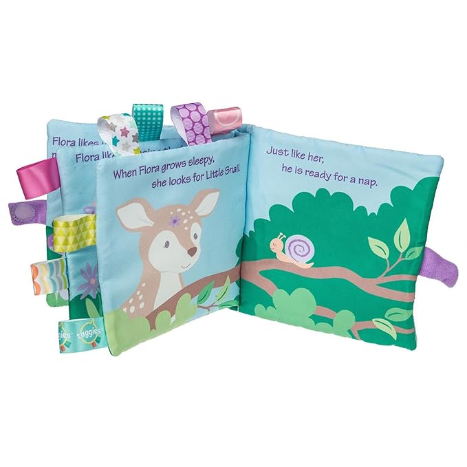 Taggies Soft Cloth Book with Crinkle Paper & Squeaker and Sensory Tags, 6 x 6-Inches, Flora Fawn