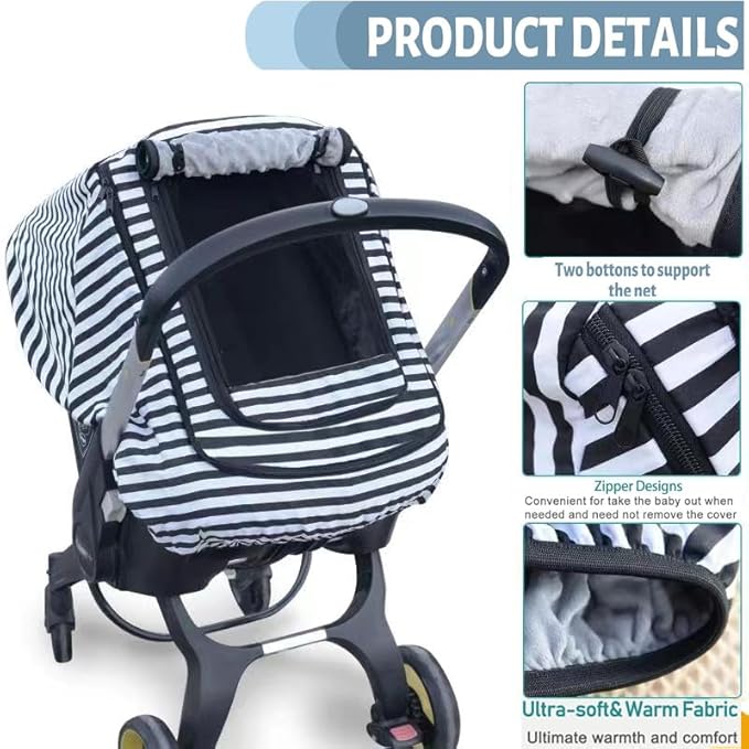 Car Seat Covers for Babies,Baby Car Seat Cover for Boys Girls,Windproof Infant Carseat Cover,Kick-Proof Car Seat Canopy with Breathable Mesh Peep Window,(Black)