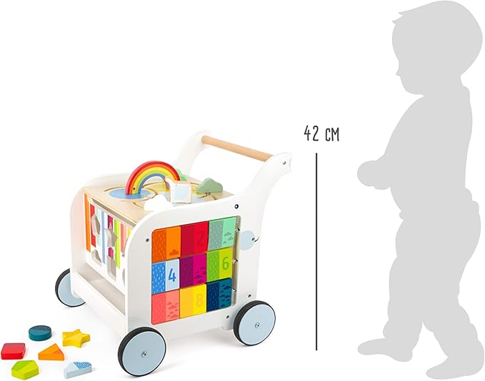 Small Foot Wooden Toys Premium Sweet Elephant Baby Walker & 5-in-1 Activity Center Designed for Toddlers 12+ Months