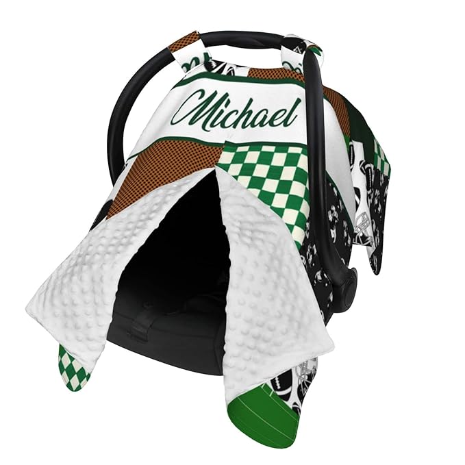 Personalized Baby Car Seat Canopy for Babies, Custom Name Car Seat Covers for Boys and Girls, Opening Minky Nursing Breastfeeding Cover for Infant, Carseat Canopies for Newborn (Farm Rugby)