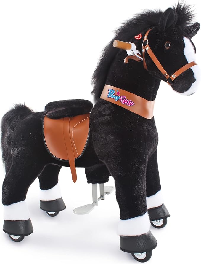 PonyCycle Ride on Toys Kids Riding Horse Ride-on Rocking Horse Pony Cycle for Toddlers Walking Animal Unicorn Toys Birthday Gifts Black Horse Size 4 for Age 4-8 Ux426