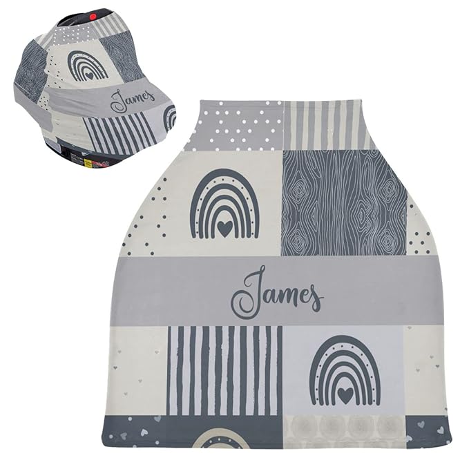 Personalized Rainbow Baby Car Seat Covers for Girls Boys, Custom Nursing Cover Breastfeeding Scarf, Multiuse Carseat Canopy, Infant Stroller Cover, Shower Gift for Newborn Babies
