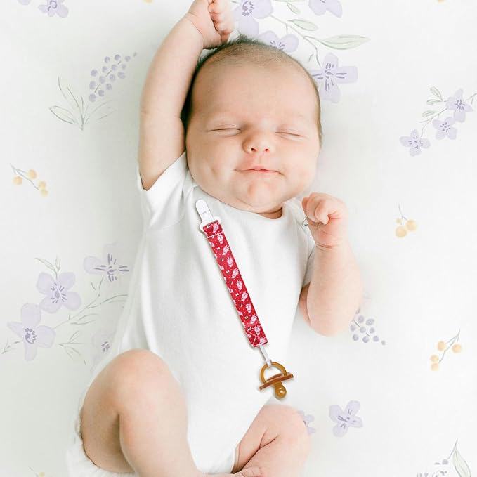 Baby Pacifier Clip,Paci Leash Binky Clips for Baby Boys and Girls,Newborn Essentials,Pack of 6 Gift Set. (Christmas)