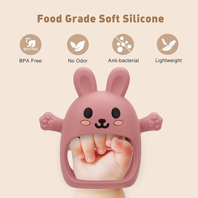 Easter 2 Pack Baby Teething Toys for 3-6 6-12 Months, Soft Silicone BPA Free Bunny Teething Mitten, Easter Basket Stuffers Chew Teether Toys 0-3 6 9 12 Months for Babies Sucking Needs