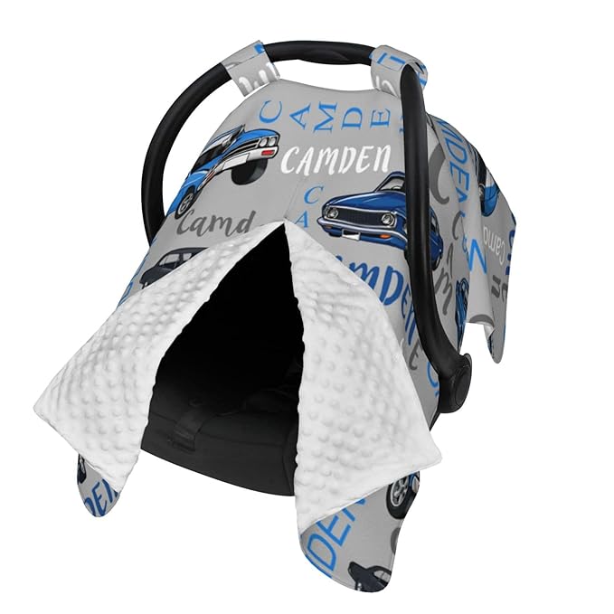 Personalized Baby Car Seat Canopy for Babies with Name, Custom Car Stroller Car Seat Covers for Boys, Minky Nursing Carseat Cover for Breastfeeding, Car Seat Canopies for Infant Newborn
