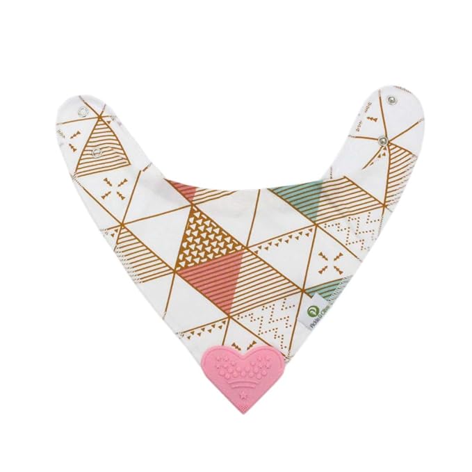 Pickle & Olive Baby Girl Bandana Teething Bibs - Attached Heart Teether - Set of 4 - Pink