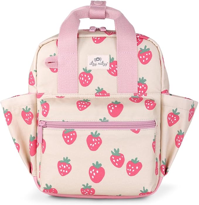 Itzy Ritzy Toddler Backpack with Adjustable Straps, 2 Side Pockets & Spacious Interior plus Itzy Pal Infant Toy & Teether with Lovey, Crinkle Sound & Silicone Teether