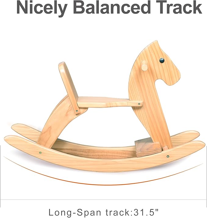 Wooden Rocking Horse Baby Ride On Toy for Toddler Rocking Horse Classic Design with Pedal and Safe backrest for Toddlers (Pink)