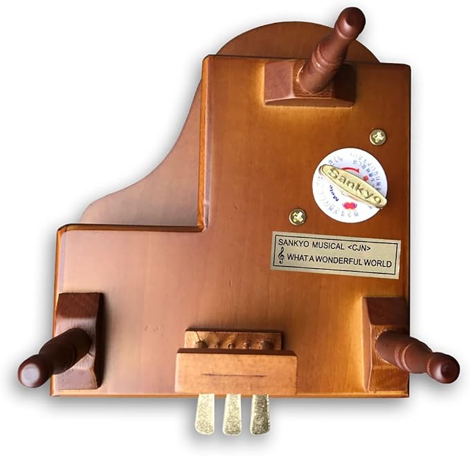 BinkeGG Play (Rock a Bye Baby) Brown Wooden Grand Piano Wind up Music Box with Sankyo Musical Movement (65 Tunes Option)
