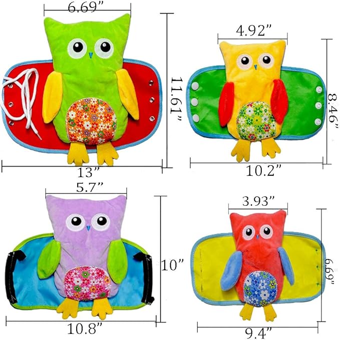 Learn to Dress Owl Doll Toys Kids Early Learning Basic Life Skills Busy Boards - Lace, Snap, Button, Zip for Preschool Education (Owl)