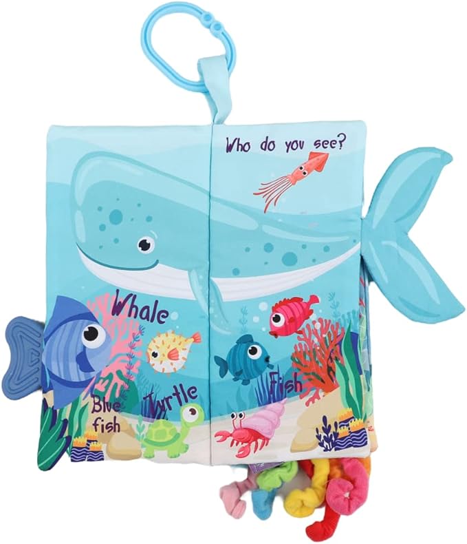 bebe mondo Fish Crinkle Baby Books 0-6 Months, Newborn Infant Tummy Time Toy High Contrast Sensory Baby Toys 6 to 12 Months Touch Feel Books, Shower for Boy Girl 1 Year Old, Shark