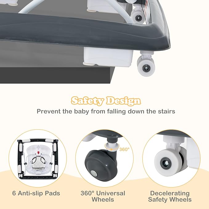 INFANS Foldable Baby Walker, 3 in 1 Toddler Walker Leaning-Seated Walk-Behind with Removable Music Tray, Adjustable Height, Washable Seat Cushion for Boys and Girls (Checkerboard)