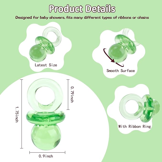 48 Pcs Acrylic Pacifiers for Baby Shower Game Boy Girl, 1.75’’ Baby Shower Pacifiers, Bulk Pacifier for Hunt Games, Decoration DIY, Gender Reveal Table Scatter, Party Favors(Green)