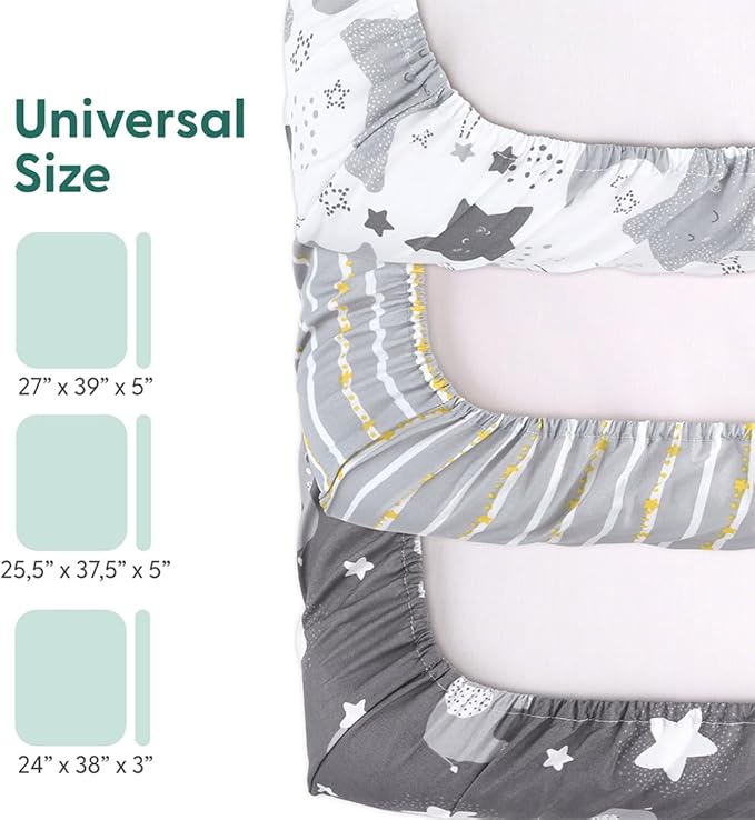 The Peanutshell Mini Crib Fitted Sheets Set, Playard, Pack Play Sheets, Playpen, Elephant Stars