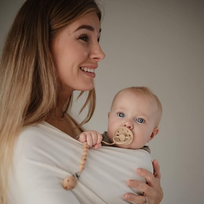 FRIGG Moon SilkySoft Silicone Baby Pacifier | Made in Denmark | BPA-Free (Pale Daffodil/Soft Lilac, 6-18 Months)