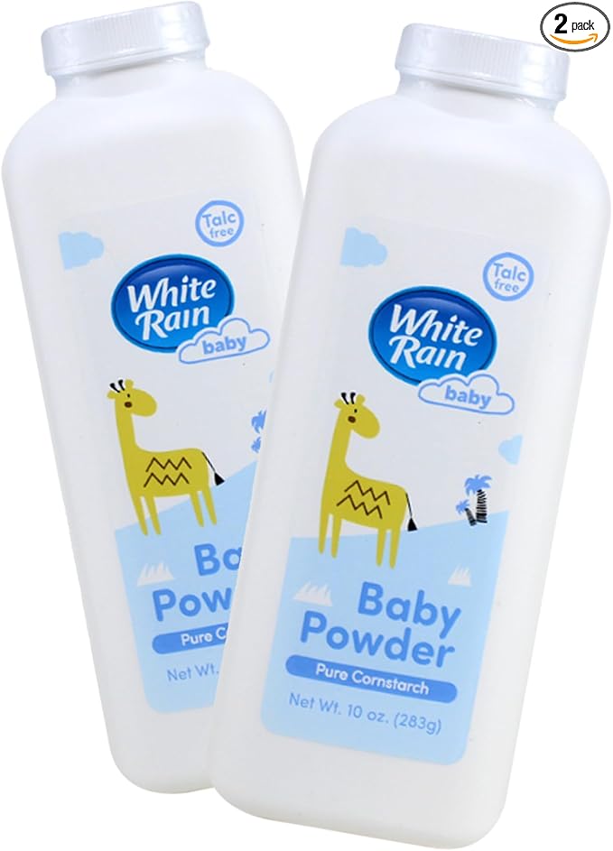 White Rain Pure Cornstarch Baby Powder Talc-Free, 10 oz, Pack of 2 - Natural Moisture Absorption with Vitamin E, Gentle Body Powder for Women, Babies & Sensitive Skin, Free of Parabens & BPA