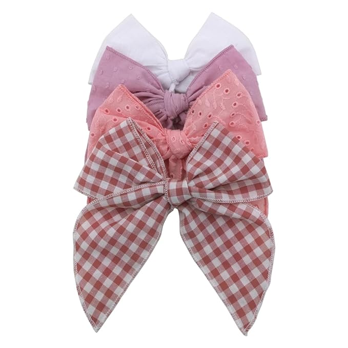 Pack of 4 Gorgeous Fable Bow Hair Clips for Girls Women Linen Hair Bow Alligator Clips Toddler Baby Mom Young Girl Hair Accessories (Blush/Mauve)