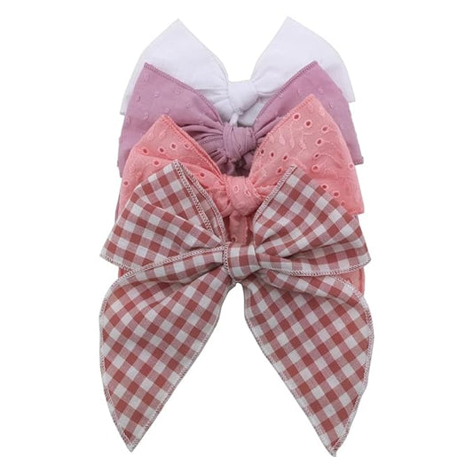 Pack of 4 Gorgeous Fable Bow Hair Clips for Girls Women Linen Hair Bow Alligator Clips Toddler Baby Mom Young Girl Hair Accessories (Blush/Mauve)