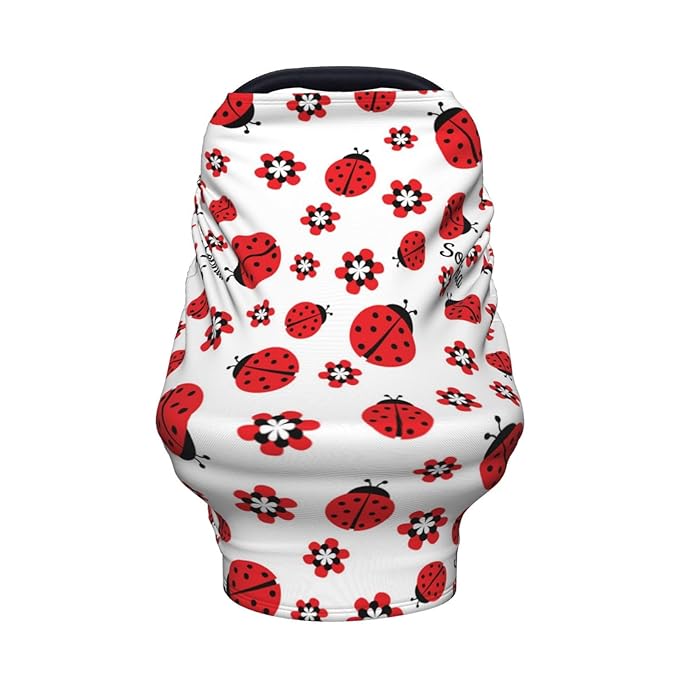 Personalized Baby Car Seat Cover for Boys Girls, Custom Lady Bug Nursing Covers for Breastfeeding with Name, Infant Stroller Cover, Baby Carseat Canopy for Newborn, Multiuse Car Seat Canopies