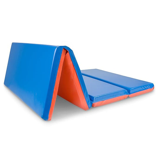 ProSource Four-Fold Kids Rest Mat, 2-inch Thick Sleeping Mats for Kids, Foam Foldable Cushion for Child Comfort, 48-in - Blue/Red