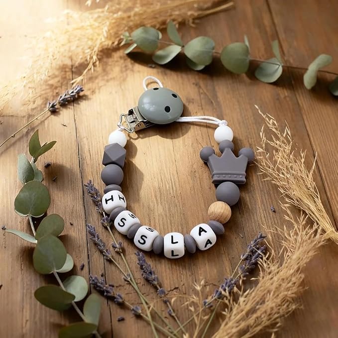 Custom Pacifier Clip with Name, Personalized Pacifier Clip with Box for Newborn Gift Baby Gift (Silicone)