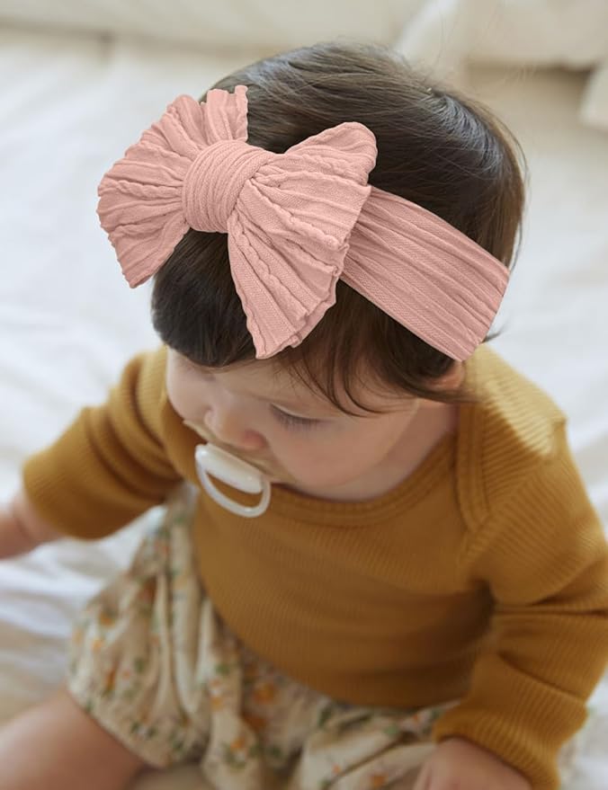 Rust Nylon Baby Headbands Bows, Stretchy Gray Infant Headband Bows for Baby Girls Head Wraps Newborn Toddler Unisex (03H-11)