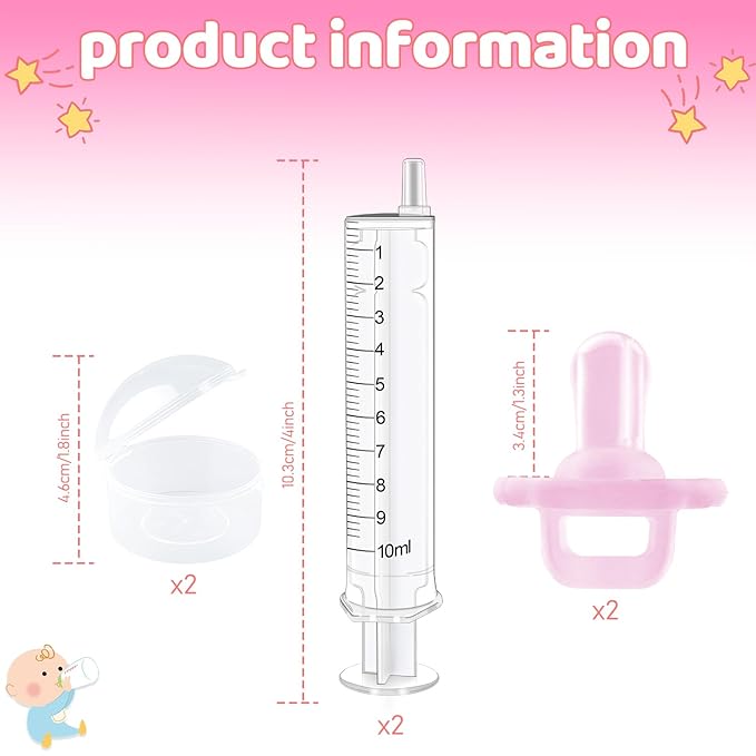 Baby Medicine Dispenser, Baby Medicine Syringe, 0 Months and up Baby Pacifiers, 100% Silicone Pacifiers, BPA-Free (Pink, Model 2)