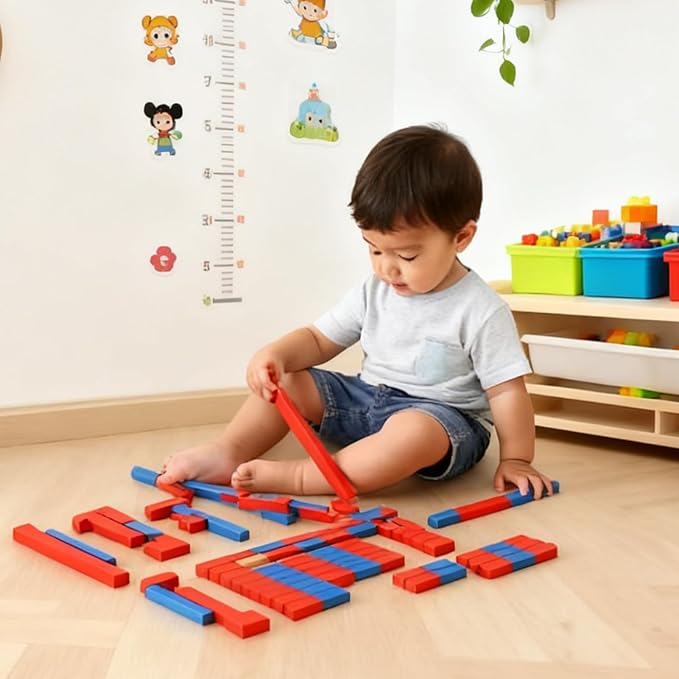 Jerliflyer Numerical Rods, Elite Montessori Small Number Rods,Elite Montessori Wood Red Long Sticks Family Version Math Number Rods,Kid Education