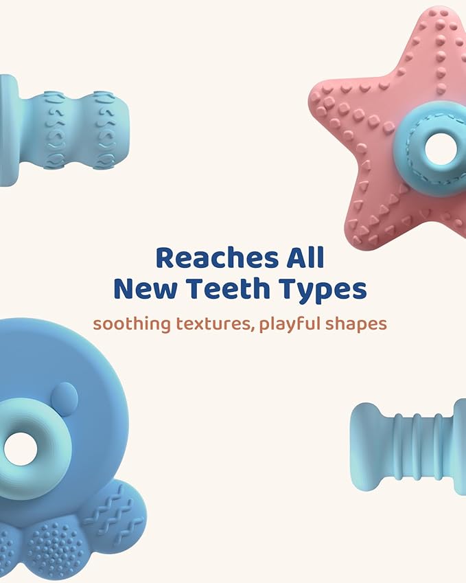 Baby Teething Toys for 3–12 Months, Food-Grade Silicone Hollow Tube Teether Stick, BPA-Free & Multi-Textured, Gum Massage, Sensory Development & Teething Relief, SeaBite