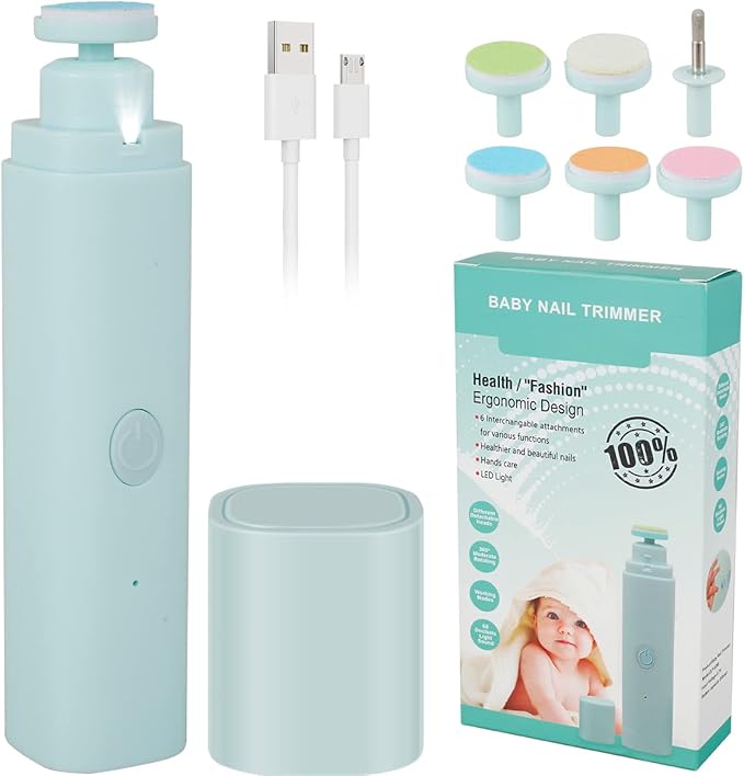 US Baby Nail Trimmer Kit Baby Electric Nail File with 6 Grinding Heads Rechargeable Safe Baby Nail File with 2 Modes Mini Portable Baby Nail Clippers for Baby Adults Nail Polish and Trim