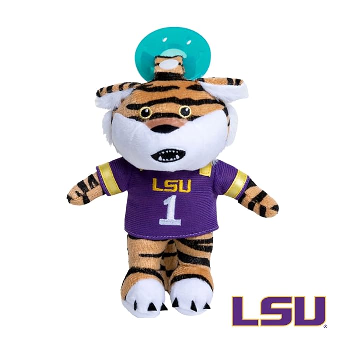 Gamezies Baby Boy and Girl Silicone Pacifier with College Mascot Removable, Washable Plush Toy CPSIA Tested, BPA-Free 0-6 Months (LSU)