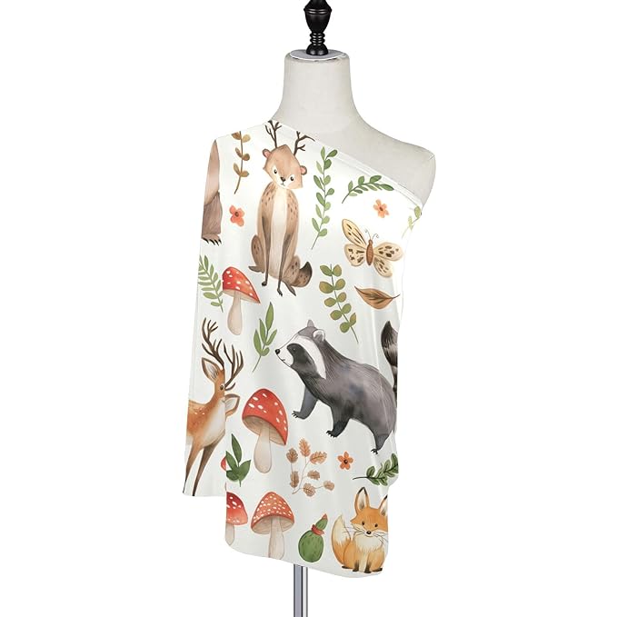 Blueangle Cute Woodland Animals Baby Car Seat Cover Canopy Stretchy Soft Nursing Breastfeeding Cover Multi-Use Breathable Stroller Cover, Mother's Day Gifts