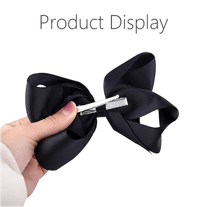 Oaoleer Big Hair Bows for Girls 12 PCS 6" Black Grosgrain Ribbon Large Boutique Bow Alligator Clips Hair Accessories for Toddlers Little Girls Kids
