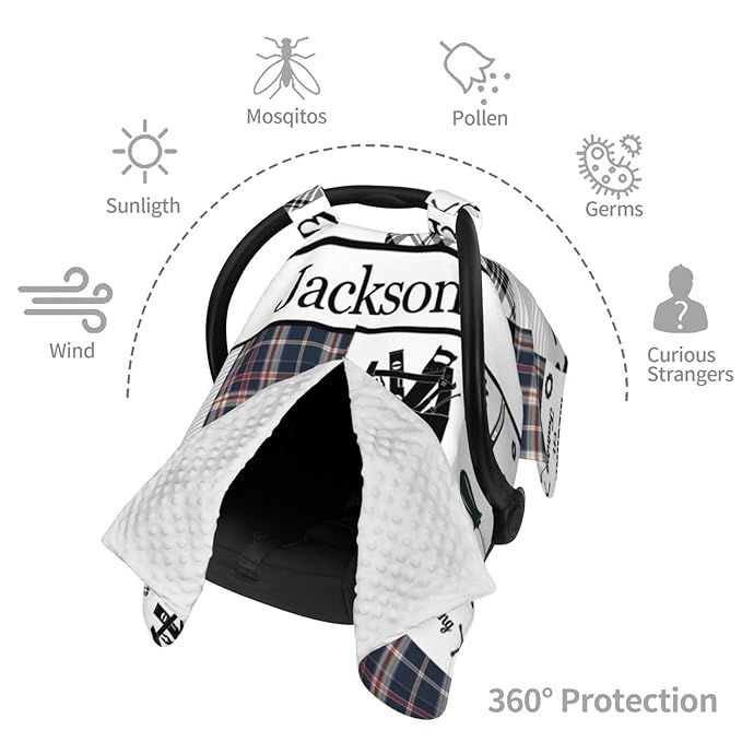 Personalized Baby Car Seat Canopy for Babies, Custom Name Car Seat Covers for Baby Boy, Opening Minky Nursing Breastfeeding Cover for Infant, Carseat Canopies for Newborn (Mechanic)