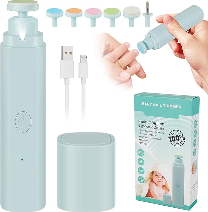 US Baby Nail Trimmer Kit Baby Electric Nail File with 6 Grinding Heads Rechargeable Safe Baby Nail File with 2 Modes Mini Portable Baby Nail Clippers for Baby Adults Nail Polish and Trim