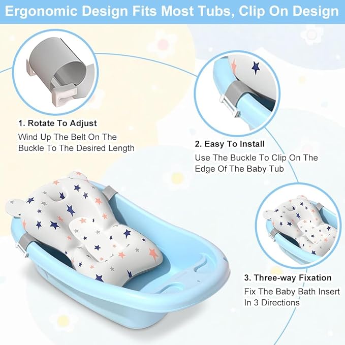 Baby Bath Suspension Prevent Slip Pad, Soft Quick Dry Lightweight Baby Bath Cushion Pad, Newborn Bathtub Mat Infant Bath Supporter Nonslip Floating Bathing Tub Seat for Assisted Sitting (White)