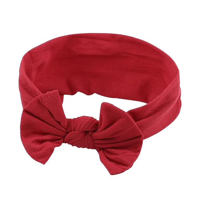 AKOAK 1 Pack Solid Color Skin-friendly Baby Headband Elastic Soft Nylon Headband Cute Baby Bow Headband (Red)
