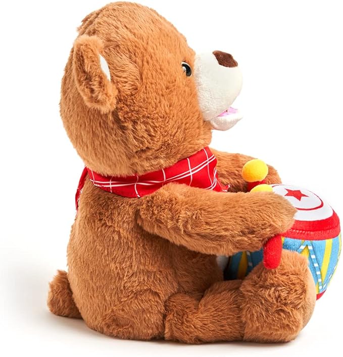 Cuddle Barn - Drummin' Billy | Animated Bear Stuffed Animal Musical Plush Toy Drums and Sings Along to Ants Go Marching and Five Little Bears, 11 inches