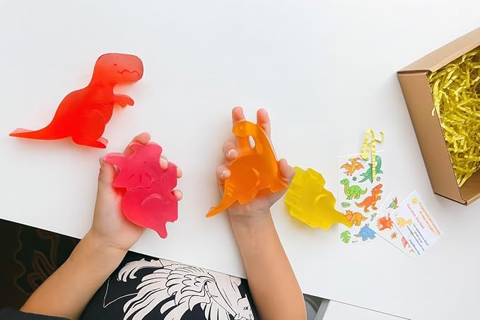 Kids Soap Bars (Set of 4) – Handmade Natural Dinosaur Shaped Soap for Children – Gentle Bath Soap for Sensitive Skin – Fun Gift for Kids with Bonus Dino Tattoos – Handmade in USA