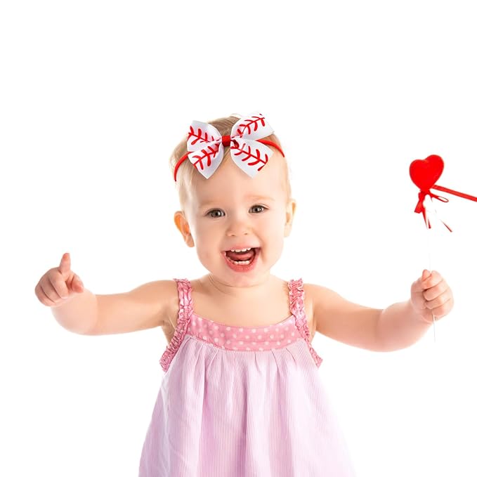 Fancheer Baby Girls Baseball Softball Print Bow Headband Infant Toddler Birthday Party Hair Accessories