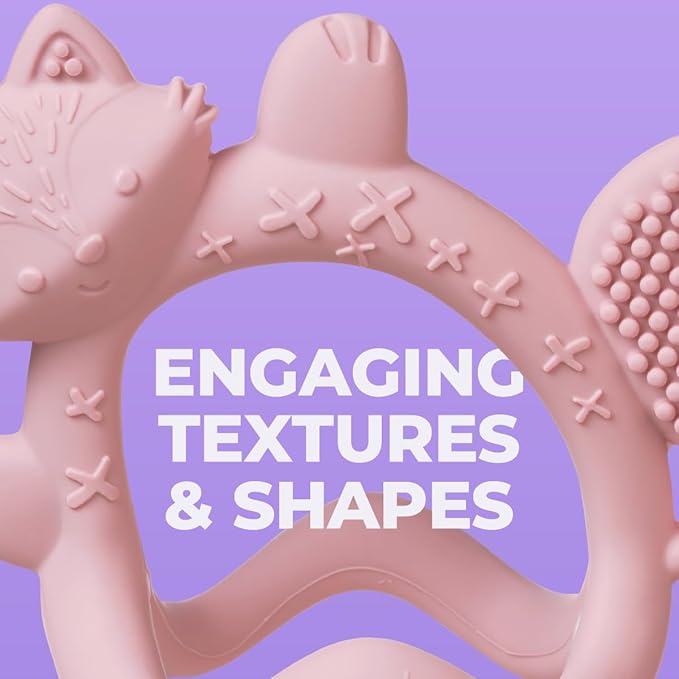 b.Box + Lansinoh Wrist Baby Teether 3m+ | Food-Grade Silicone Teething Toy for Infants | Bracelet-Design for Fewer Drops, Encourages Sensory Exploration, BPA-Free, Dishwasher Safe | Blush (Pack of 2)