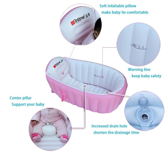 Inflatable Baby Bathtub, Kid Infant Toddler Infant Newborn Inflatable Foldable Shower Pool (Pink)