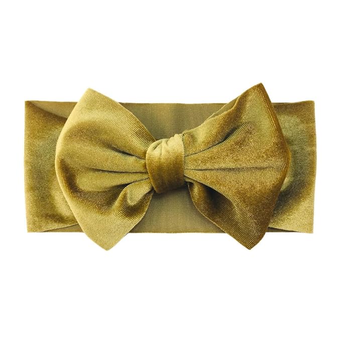 Baby Girl's 7'' Soft Big Bowknot Velvet Headband Toddler Hairband for Photography Travel Party Festivals (Gold Yellow, One Size)