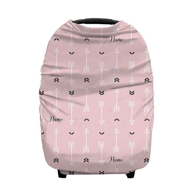 Personalized Baby Car Seat Cover for Boys Girls, Custom Nursing Covers for Breastfeeding with Name, Infant Stroller Cover, Baby Carseat Canopy for Newborn, Multiuse Car Seat Canopies, Pink Arrow